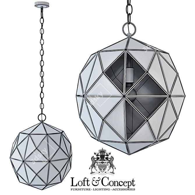 Modern Glass & Metal Pendant 3D model image 3