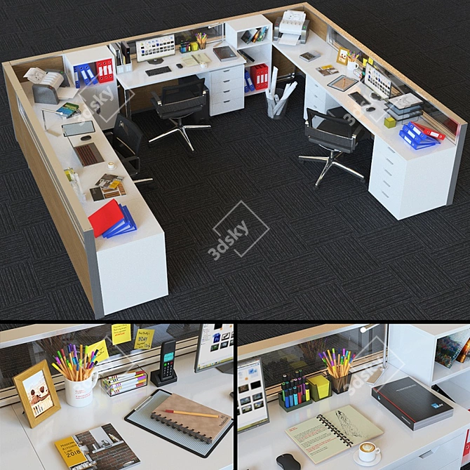 Modular Seperator Office Cubicle 3D model image 1