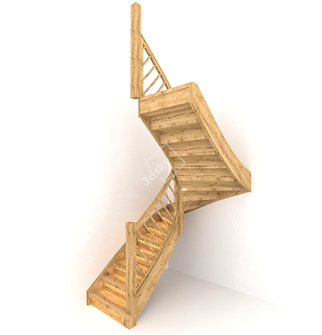 Elegant Wooden Staircase 3D model image 1