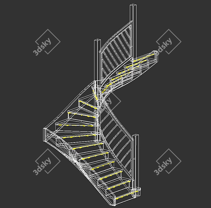 Elegant Wooden Staircase 3D model image 2