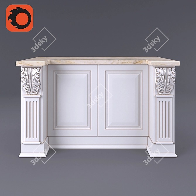 Elegant Kitchen Island with Pillars 3D model image 1