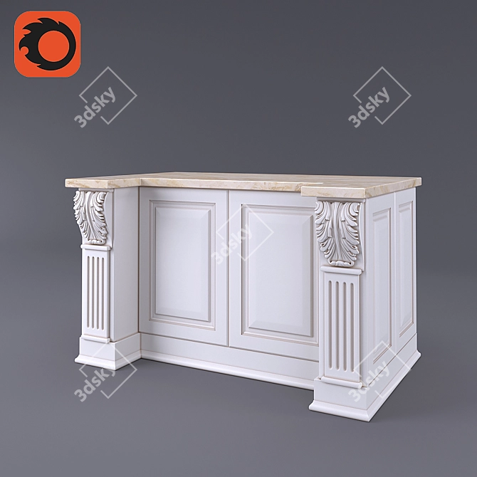 Elegant Kitchen Island with Pillars 3D model image 2