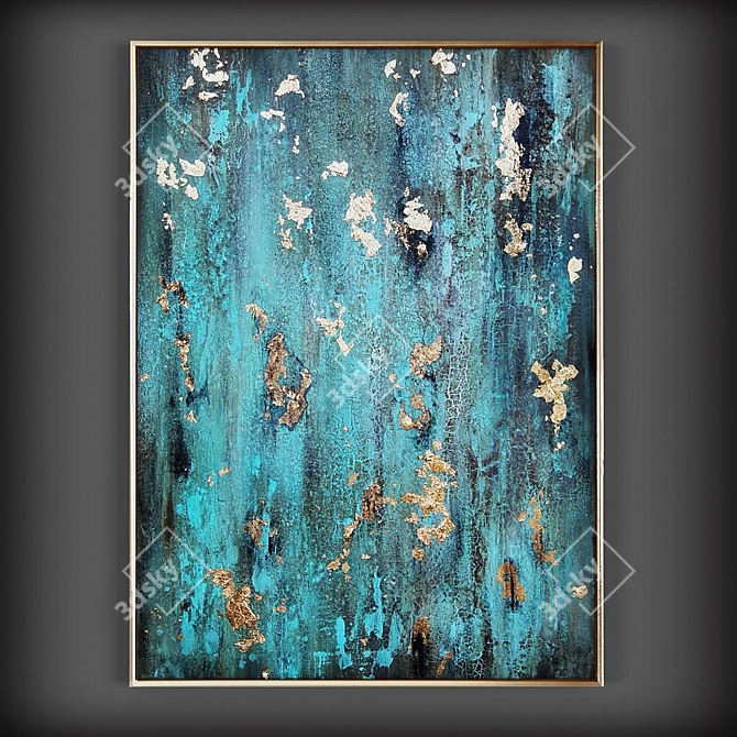 Abstract Turquoise Gold Leaf Painting 3D model image 1