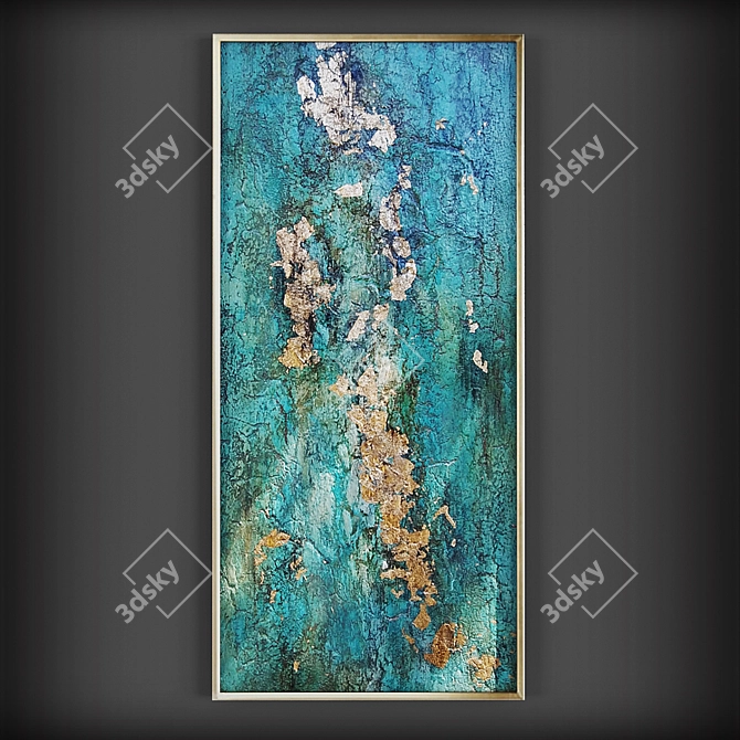 Abstract Turquoise Gold Leaf Painting 3D model image 2