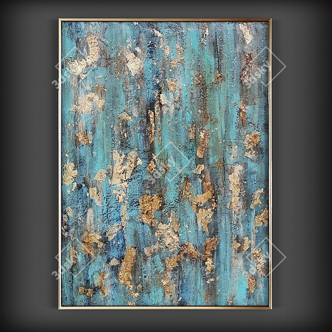 Abstract Turquoise Gold Leaf Painting 3D model image 3