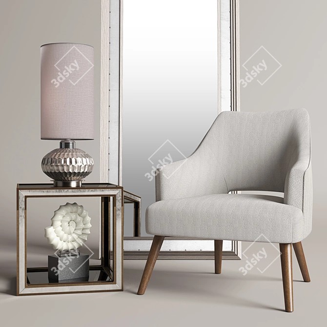 Chenille Comfort: Dree Accent Chair & Barren Mirror 3D model image 1