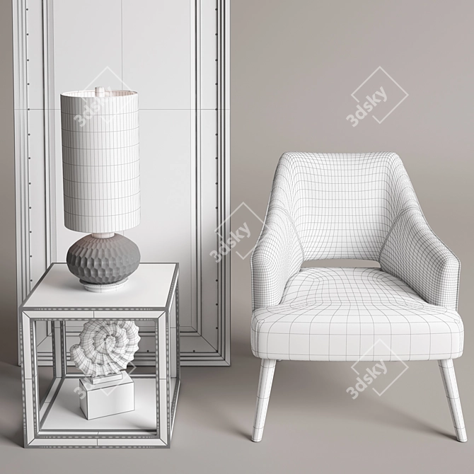 Chenille Comfort: Dree Accent Chair & Barren Mirror 3D model image 3