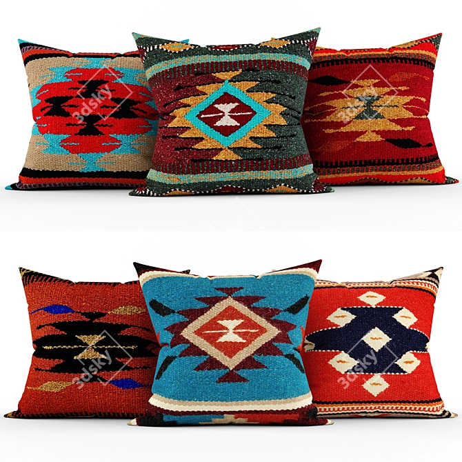 Elegant Embroidered Cushions 3D model image 1