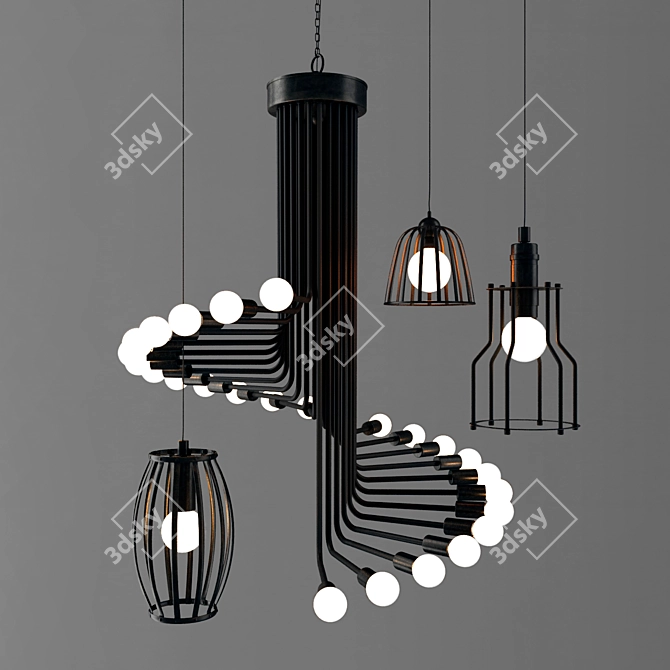 Nordic Loft Industrial Chandelier 3D model image 1