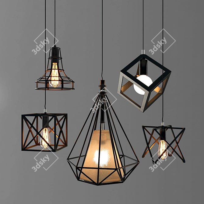 Nordic Loft Wrought Iron Chandelier 3D model image 1