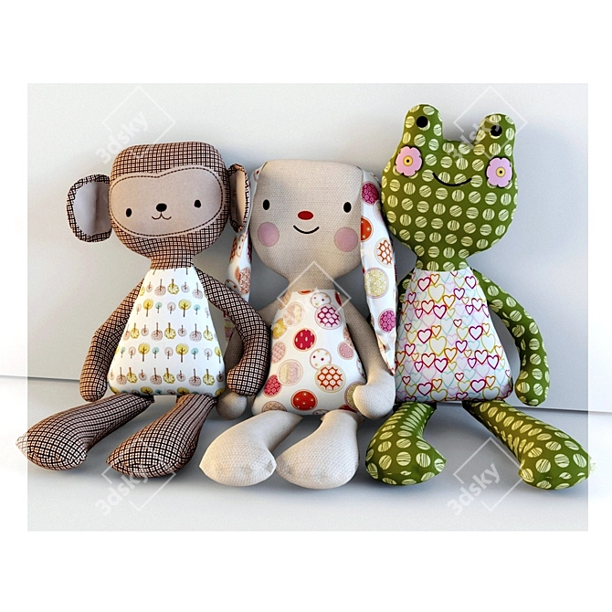 Adorable Textile Animal Toys 3D model image 1