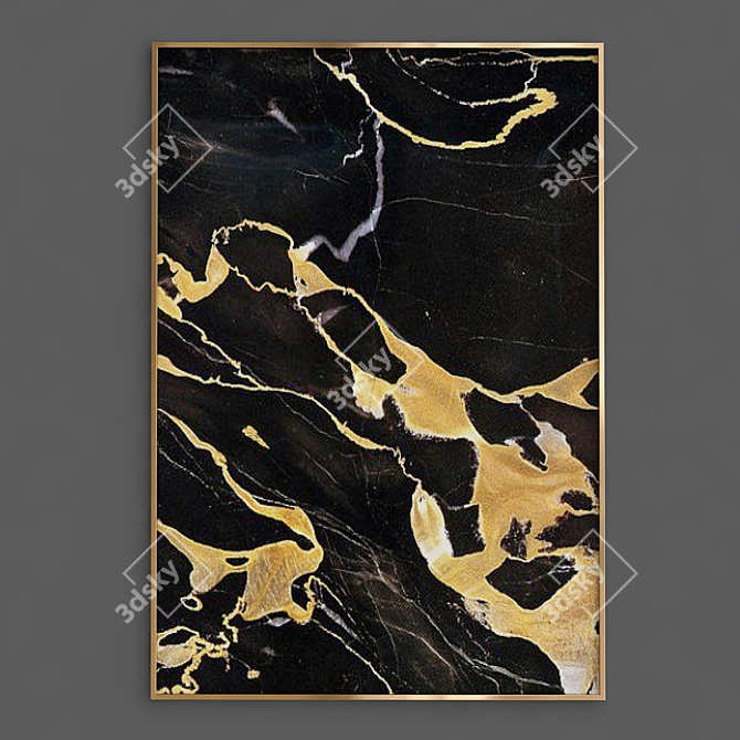 Mystic Metallic Art: Black & Gold Abstract 3D model image 2