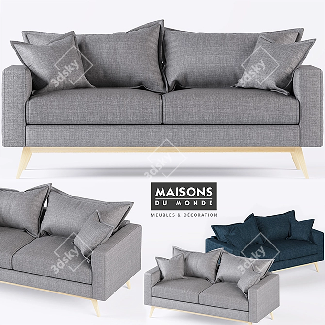 Chic Grey Fabric 3-Seater Sofa 3D model image 1