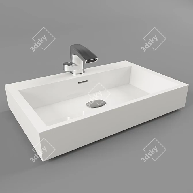 Chrome Water Mixer on Ceramic Bath Sink 3D model image 1