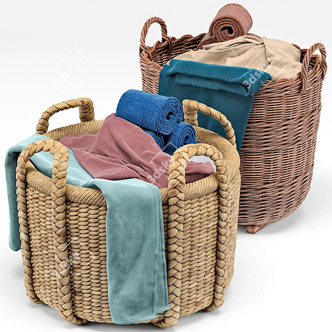 Title: Coastal Rustic Wicker Basket 3D model image 1