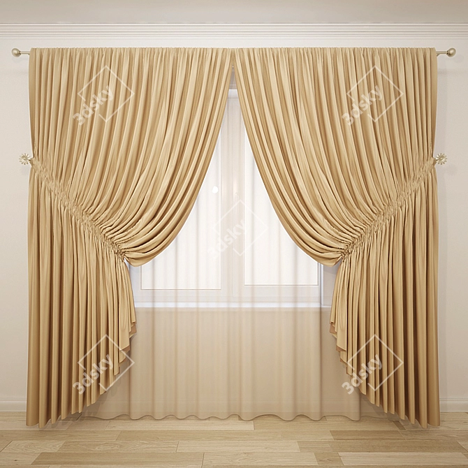 Wide Shade Curtains with Tieback 3D model image 1