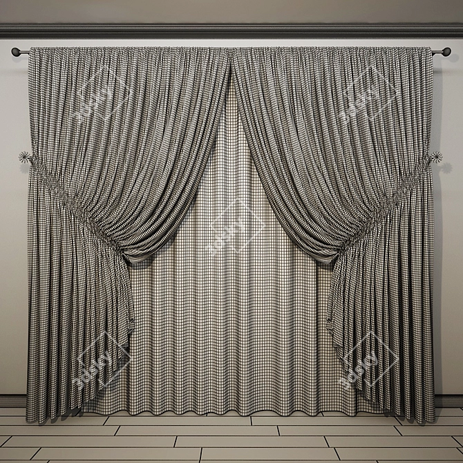 Wide Shade Curtains with Tieback 3D model image 2