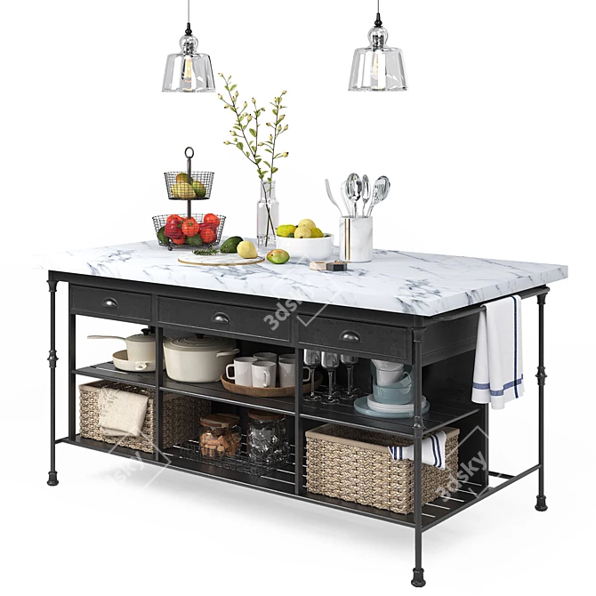 French Kitchen Island: Elegant and Functional 3D model image 1