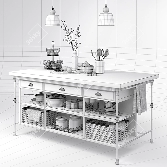French Kitchen Island: Elegant and Functional 3D model image 2