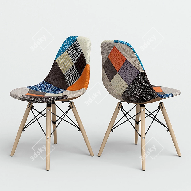 Colorful Eames Style Patchwork Chair 3D model image 1