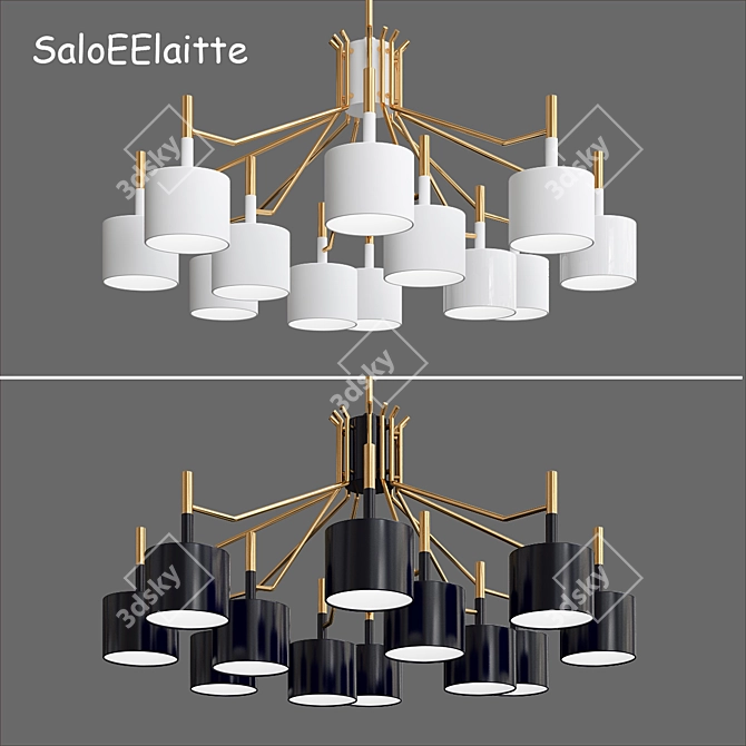 BlackWhite LED Pendant Chandelier 3D model image 1