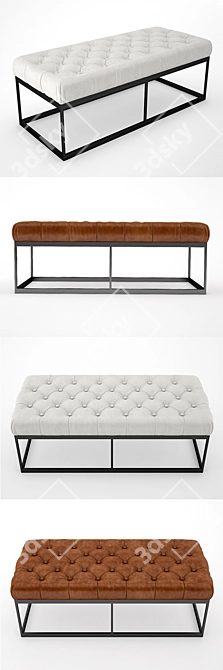 Tufted Leather Metal Bench 3D model image 2