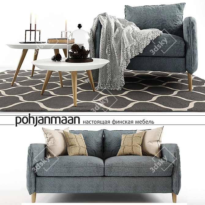 Elegant Pohjanmaan Sofa Set 3D model image 2