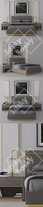 Luxury Shagreen King Platform Bed 3D model image 2