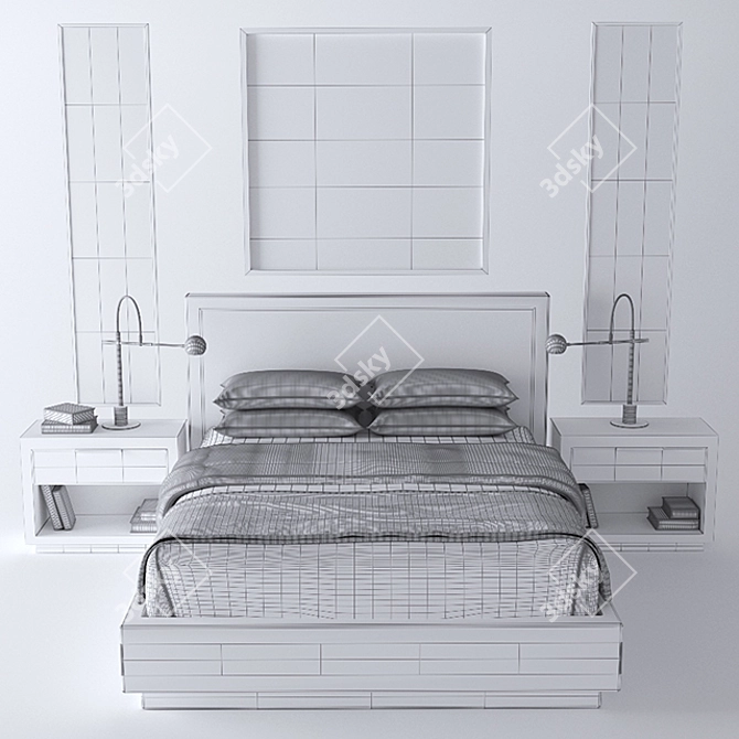 Luxury Shagreen King Platform Bed 3D model image 3