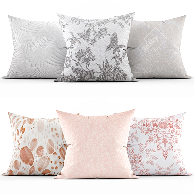 Elegant Embroidered Decorative Pillows 3D model image 1