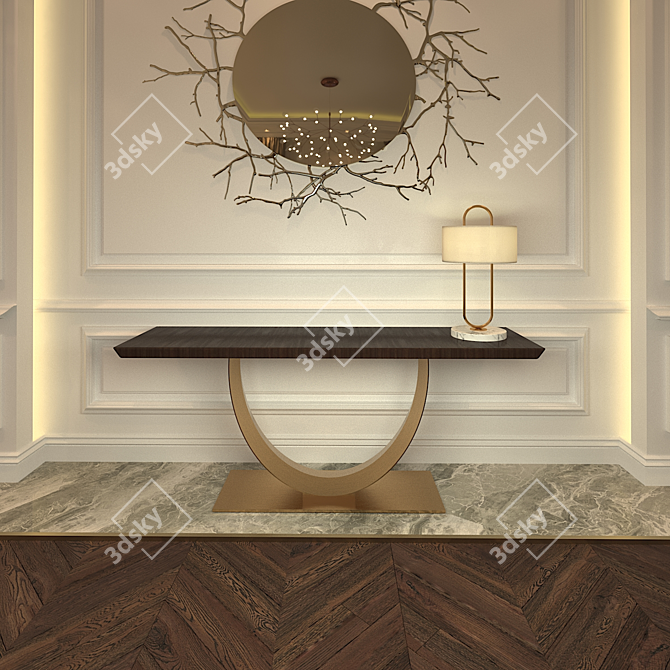 Walnut & Copper Luxury Console 3D model image 1