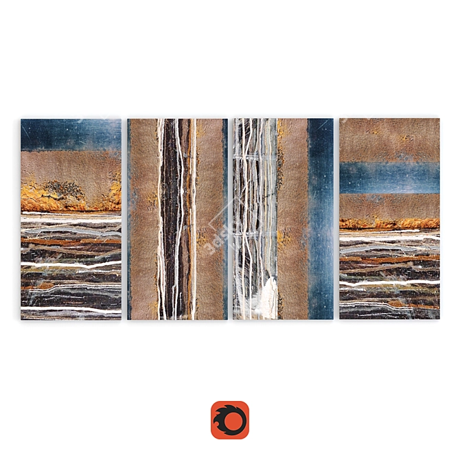 Stripes Trio Set - Abstract Art Paintings 3D model image 1