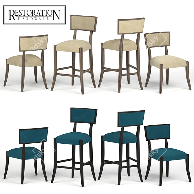 Timeless Elegance: Classic Klismos Chair & Stool 3D model image 1