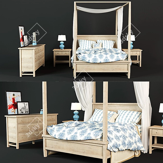 Rustic Canopy Bed Set: Farmhouse Style. 3D model image 2