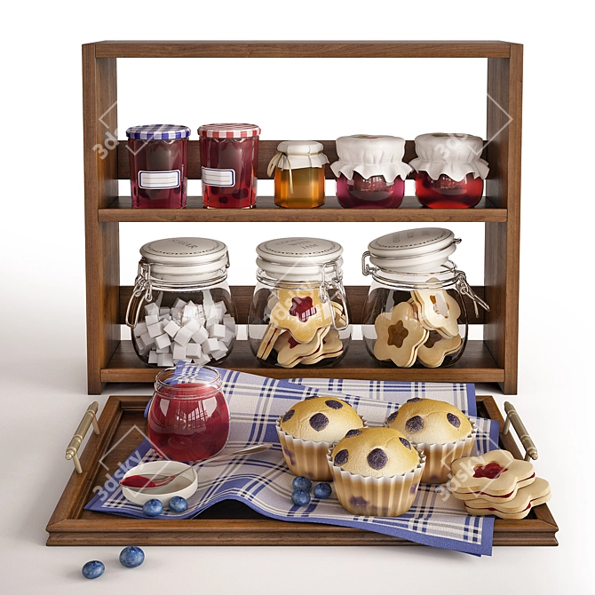 Sweet Delights: Cupcakes & Jam Jars Set 3D model image 1