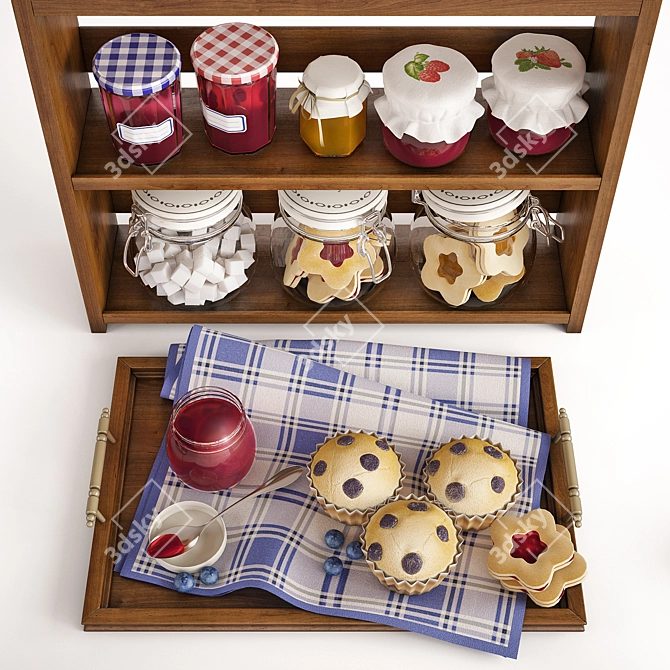 Sweet Delights: Cupcakes & Jam Jars Set 3D model image 2