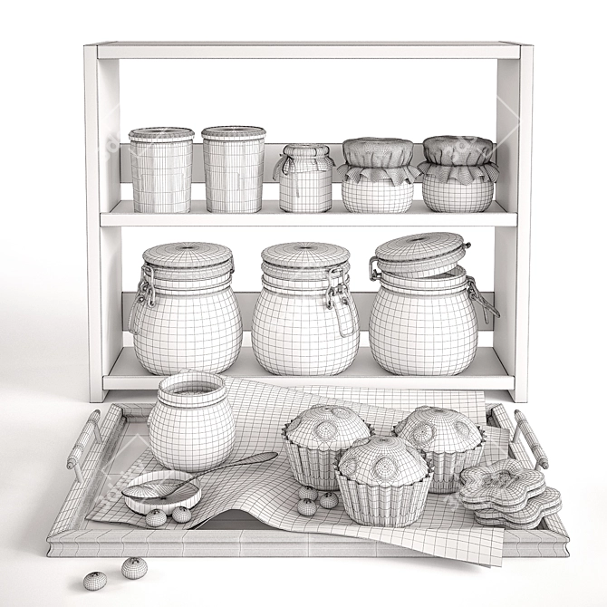 Sweet Delights: Cupcakes & Jam Jars Set 3D model image 3