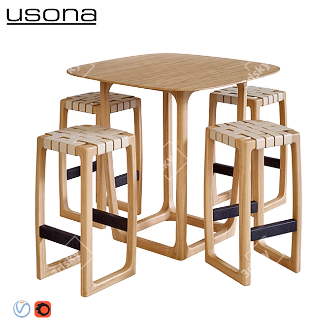 Modern Usona Bar Set 3D model image 1