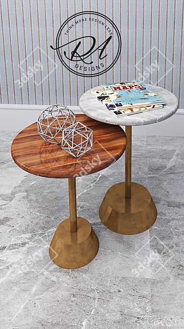 Elegant Marble Wood Gold Table 3D model image 2