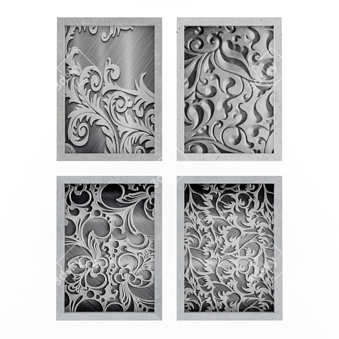 Metallic Patterns: Set of 4 Metal Style Paintings 3D model image 1