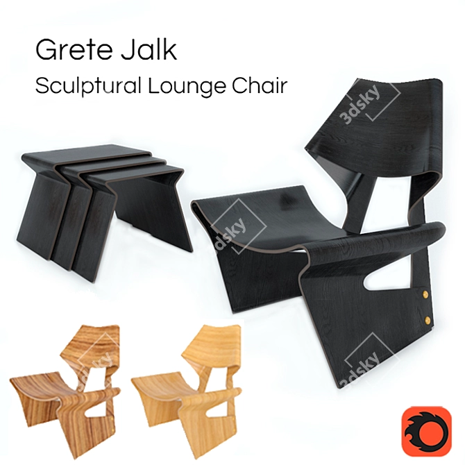 Grete Jalk Chair & Table Set 3D model image 1