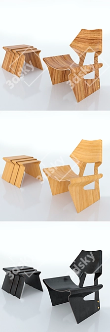 Grete Jalk Chair & Table Set 3D model image 2