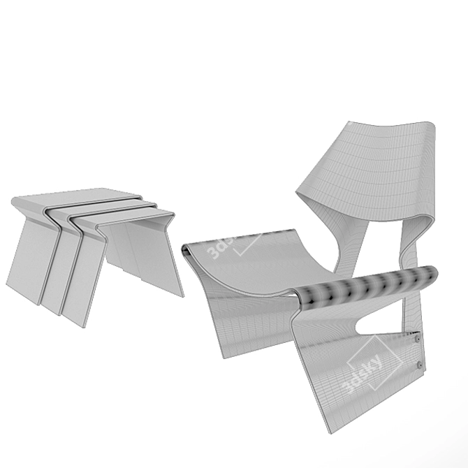 Grete Jalk Chair & Table Set 3D model image 3