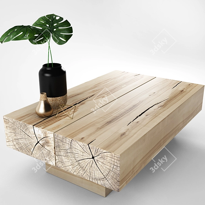 Rustic Wood Coffee Table 3D model image 2