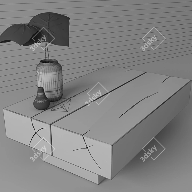 Rustic Wood Coffee Table 3D model image 3