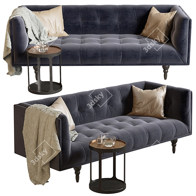 Luxurious Navy Velvet 3 Seater Sofa 3D model image 1