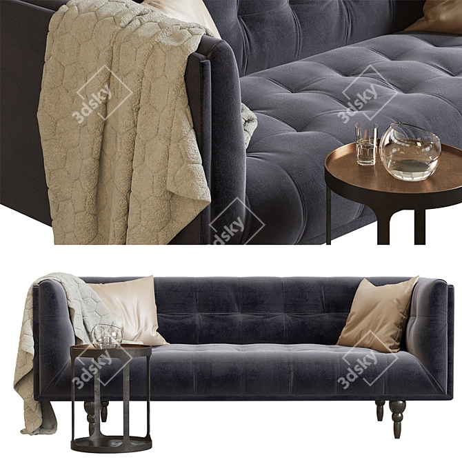 Luxurious Navy Velvet 3 Seater Sofa 3D model image 2