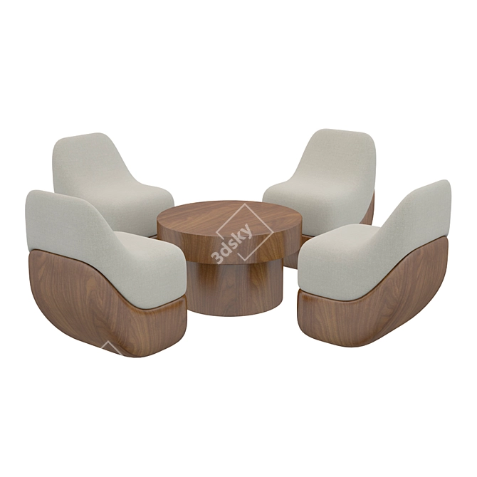 Modern Walnut Sofa Set 3D model image 1