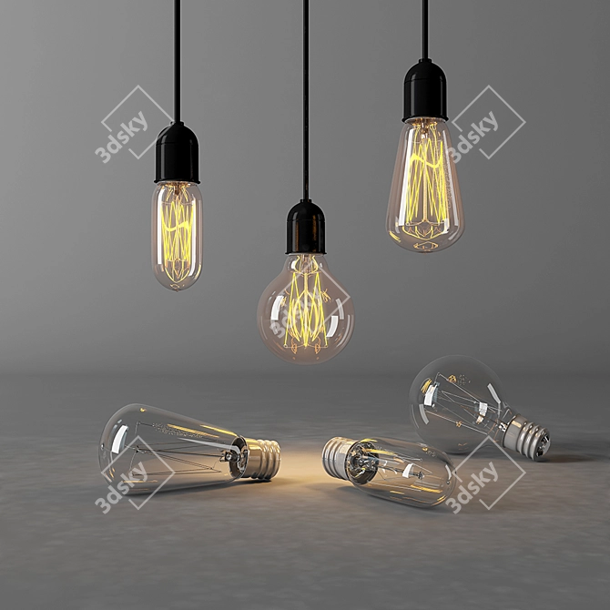 Vintage Edison Lamp Set 3D model image 1