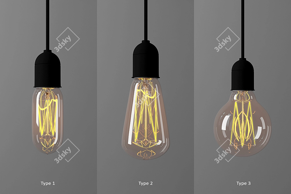 Vintage Edison Lamp Set 3D model image 3